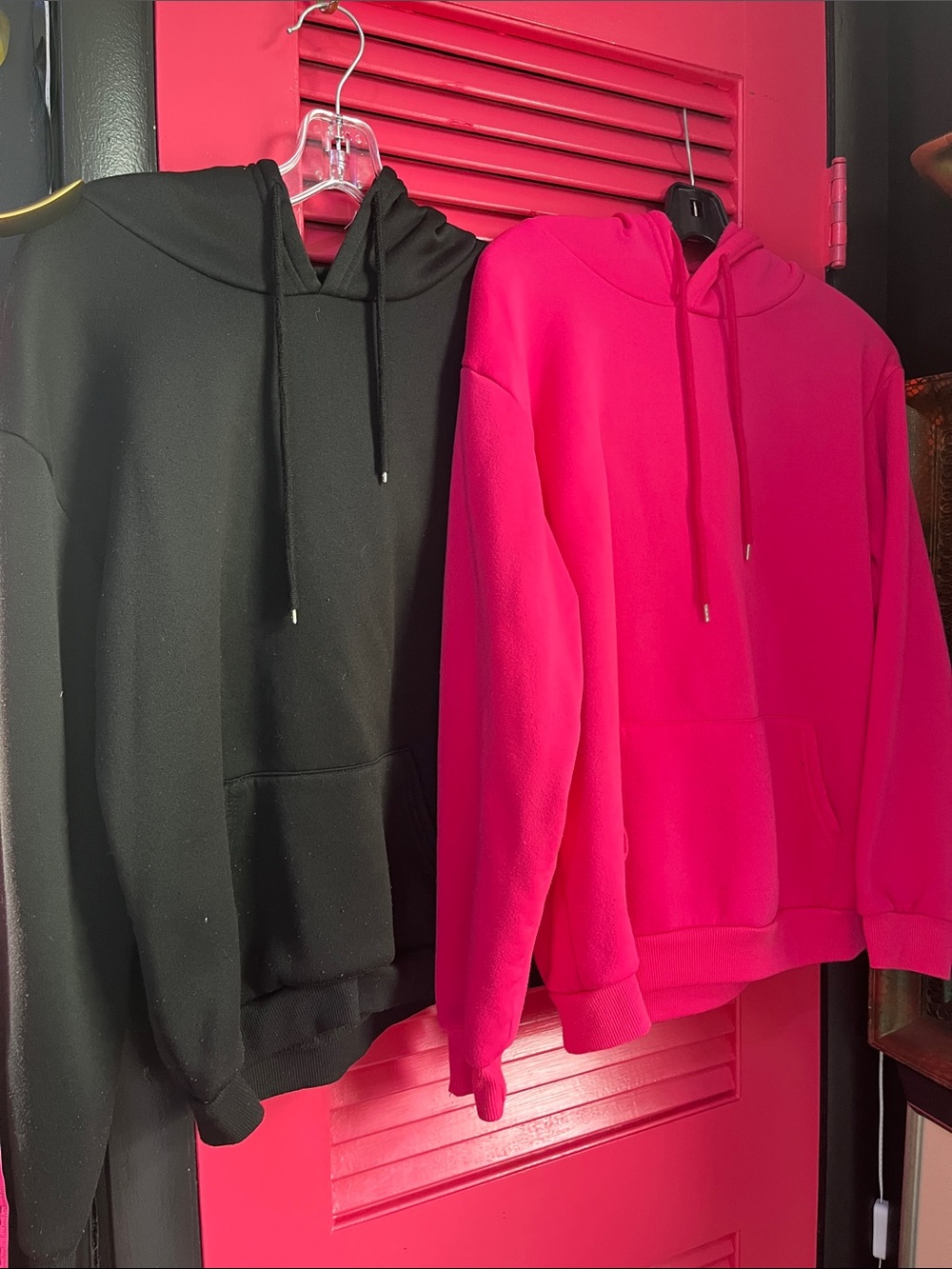 SHEIN Black & Hot Pink Fleece Hoodie Sweatshirts